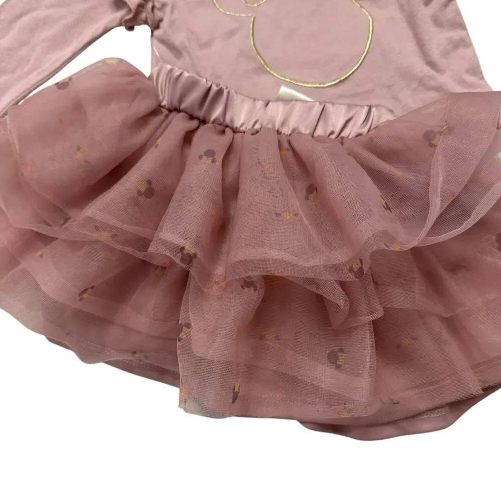 DISNEY *NEW* Minnie Pink Gold Outfit Size 12 Months Tule Skirt Top Cotton Blend